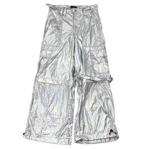 Dolls Kill Club Exx Cargo Pants Size Small Rave Festival Staps Holographic Baggy